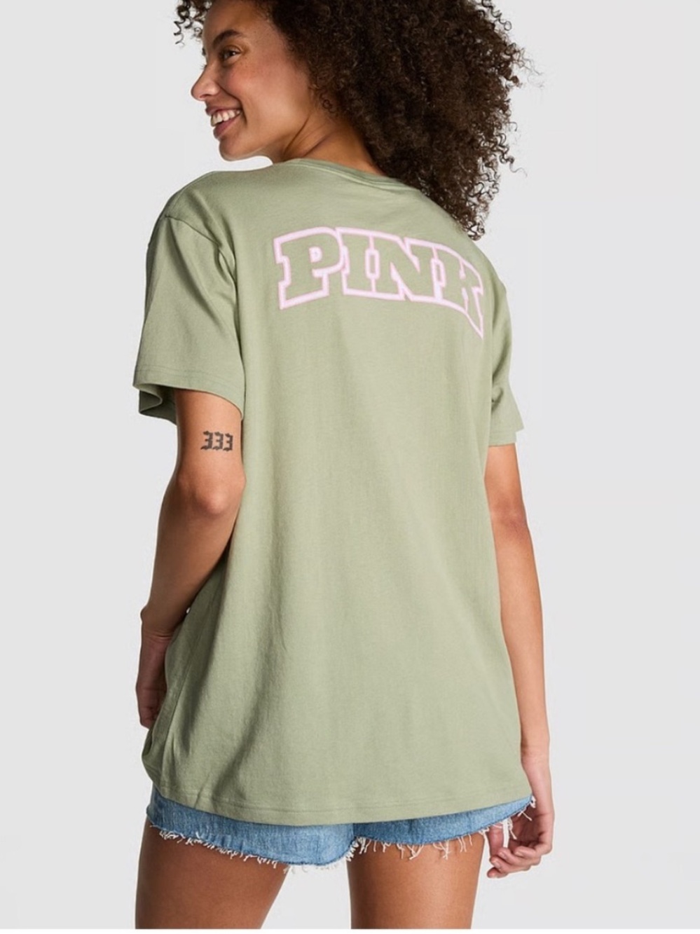 PINK Victoria's Secret Campus Cotton Short Sleeve Tee Green Garden M NWT